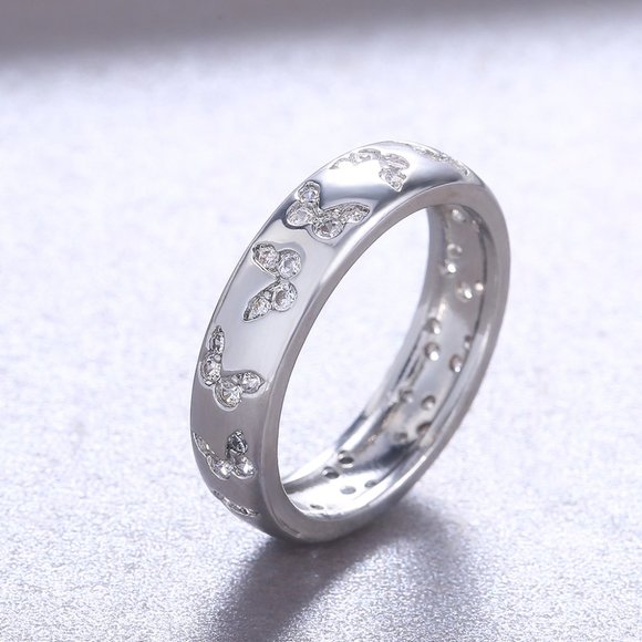 Sparkling Silver White Topaz Butterfly Ring - Picture 2 of 6